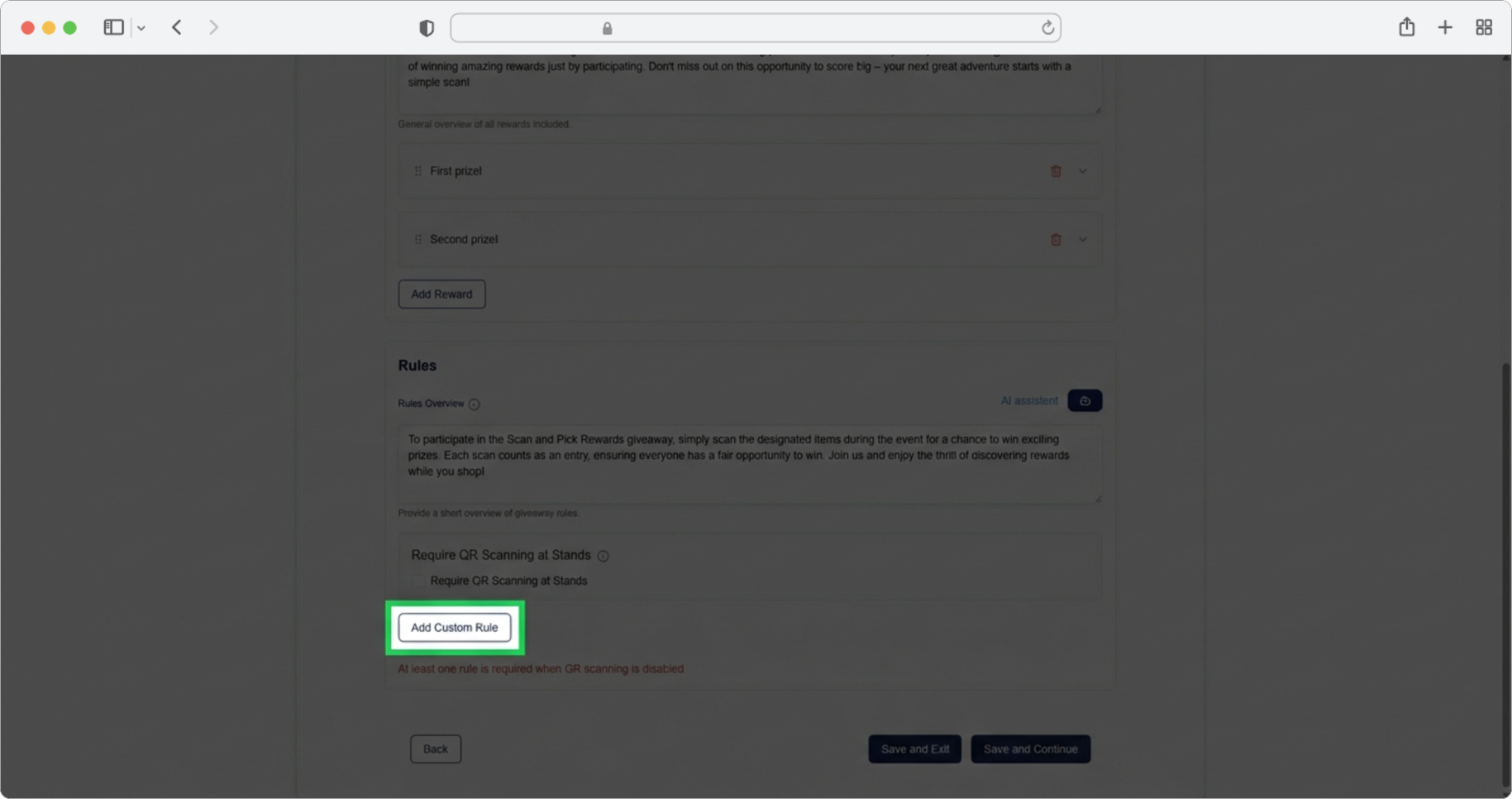 Click "Add Custom Rule" to add a rule