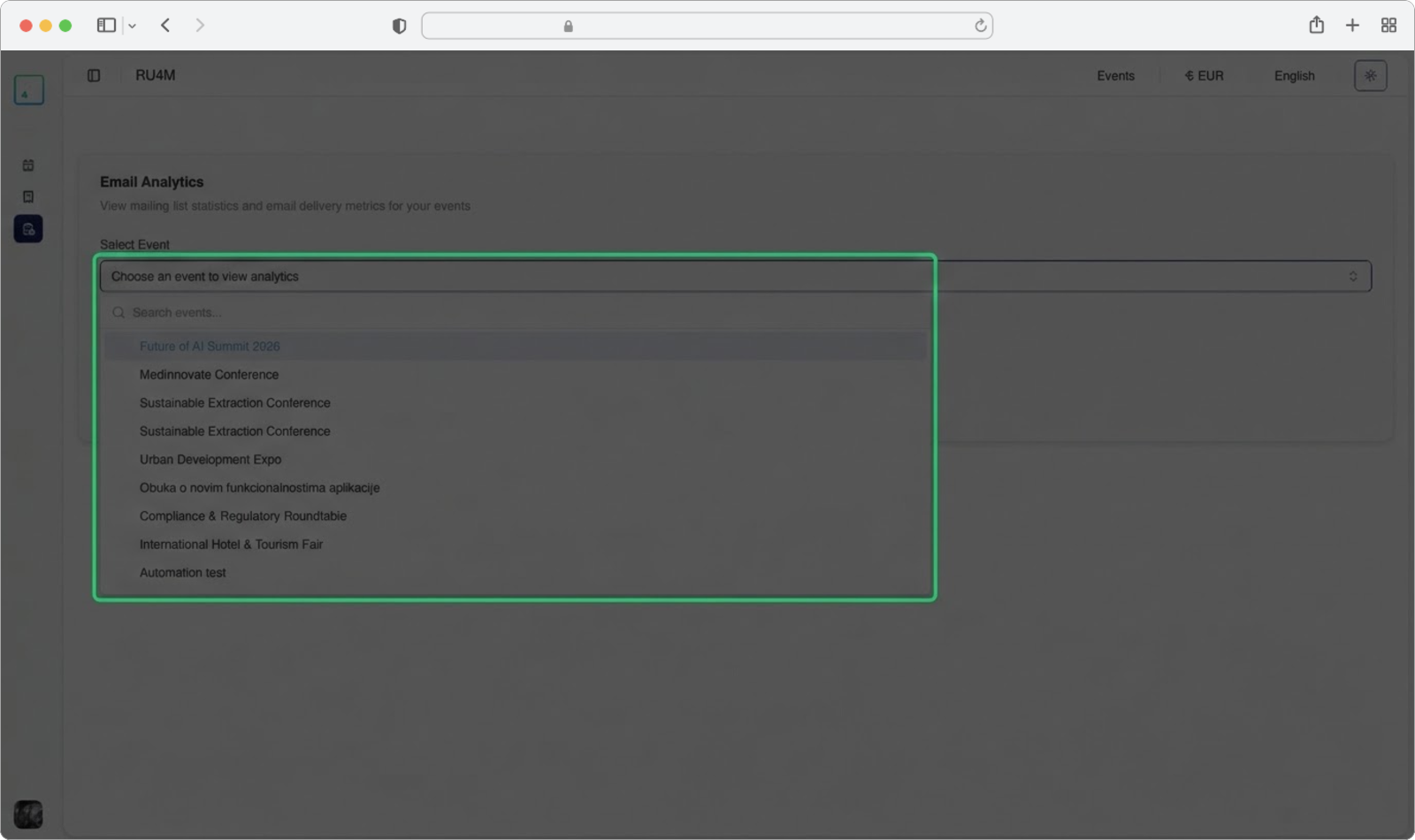 Click the dropdown to see all your events